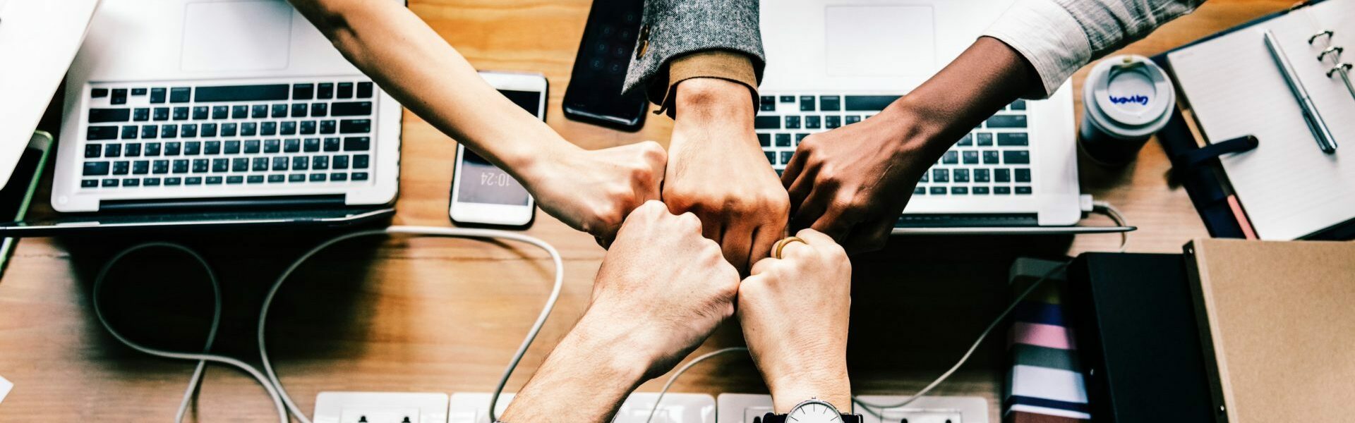fist bump with team