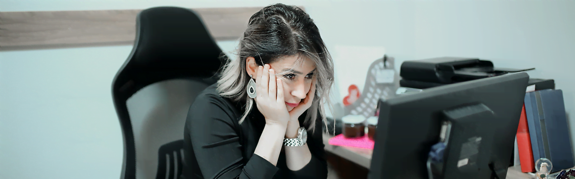 frustrated business owner staring at the computer